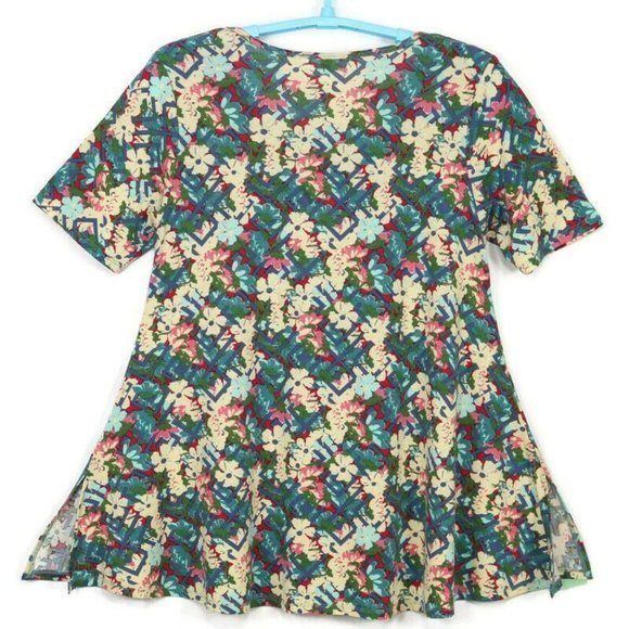 LuLaRoe Perfect T Shirt Top Blouse Yellow Blue Green Pink Floral L Large - Picture 2 of 12